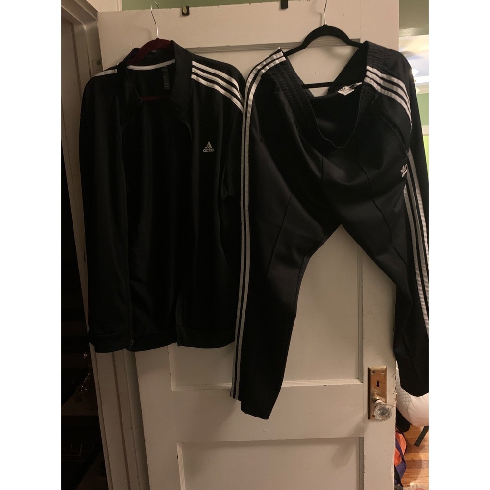 Adidas 3-Stripe Tracksuit Men's Black/White Full Zip Jacket + Pants Set 2X Like